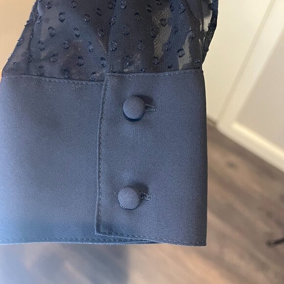 Express Navy Sheer Ruffled Polka Dot Sleeve Blouse, Size Medium - Picture 8 of 16